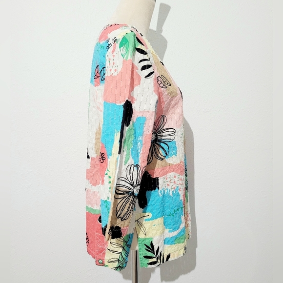 Alfred Dunner Women's Tunic Blouse Size 12 100% Cotton Vibrant Abstract Floral - Picture 3 of 11